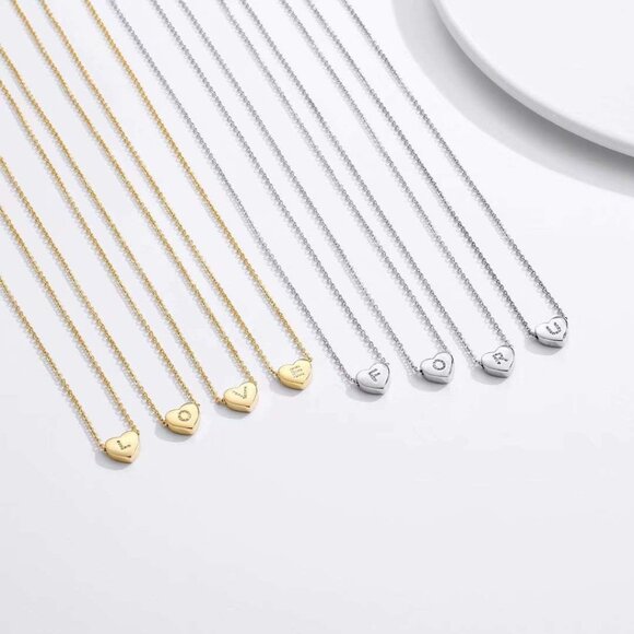 Dainty Initial Heart Necklace with Cubic Zirconia - Personalized Silver Jewelry - Picture 5 of 7